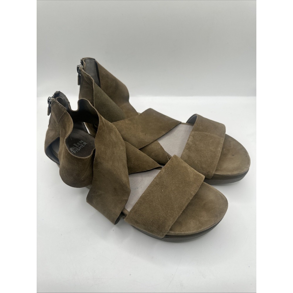 New Eileen Fisher Sport Nubuck Leather Women Sandal Green Sz 10